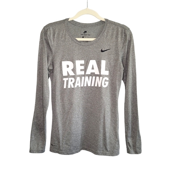 Nike Legend Women's Long Sleeve Crew Neck Dri-Fit Tee Size S Carbon Heather Gray - Picture 1 of 8